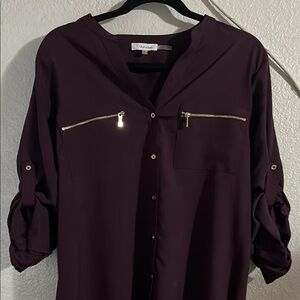 Calvin Klein Purple Mandarin Collar Blouse with Buttoned Front